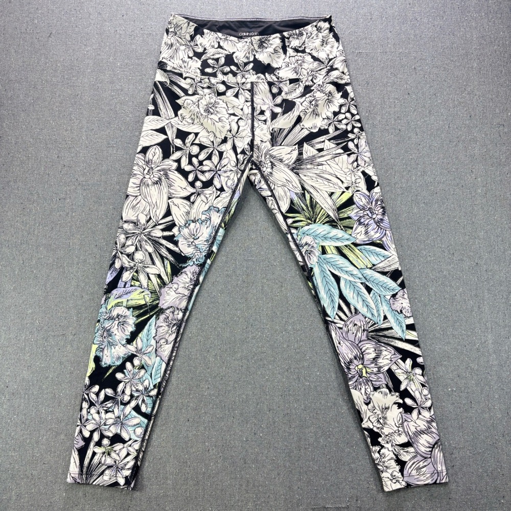 Calvin Klein Performance Floral Wicking High Waist Leggings Small Black White